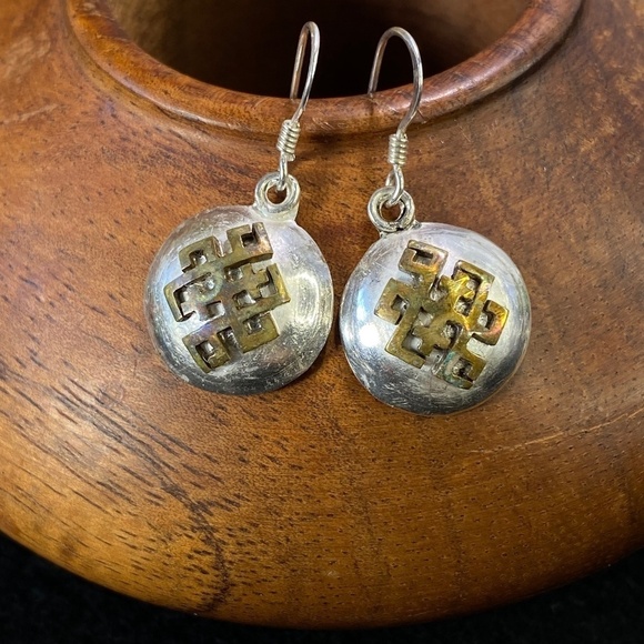 Sterling silver, and I think brass decorative earrings - Picture 1 of 6